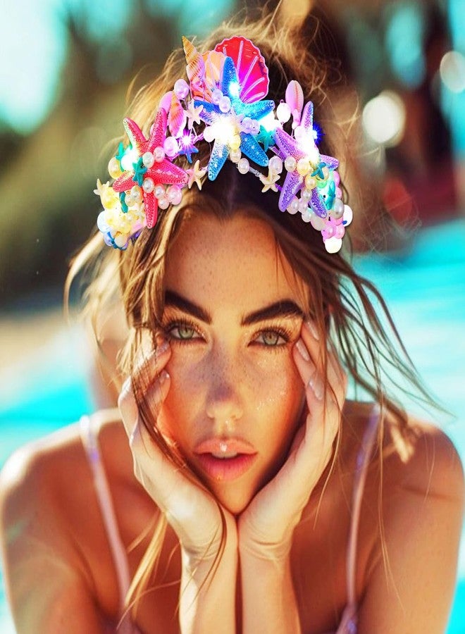 GENBREE Light Up Mermaid Crown LED Seashell Headband Starfish Hair Accessories for Women - Image 4